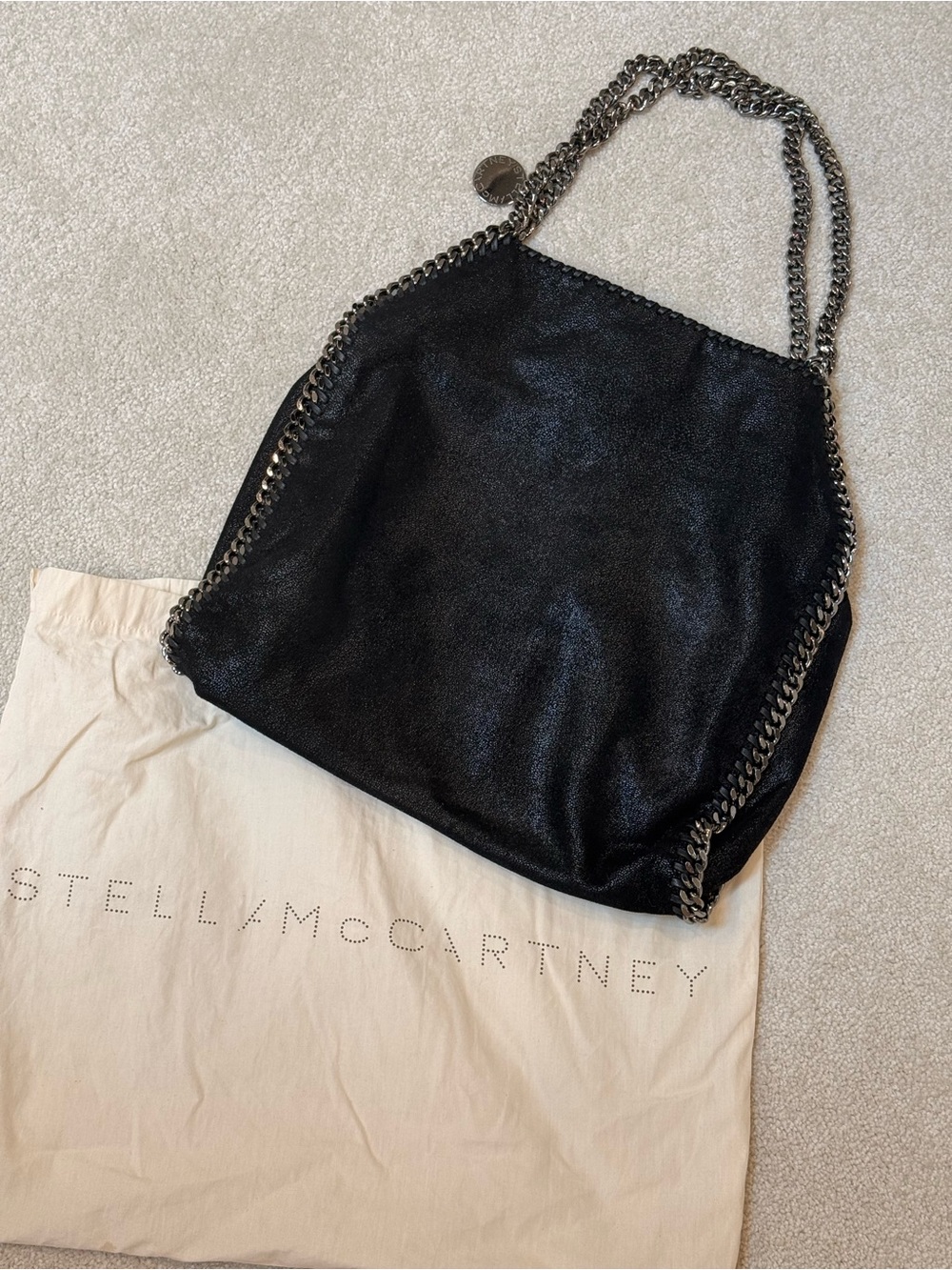 Stella McCartney Black Shimmer Falabella Chain Tote